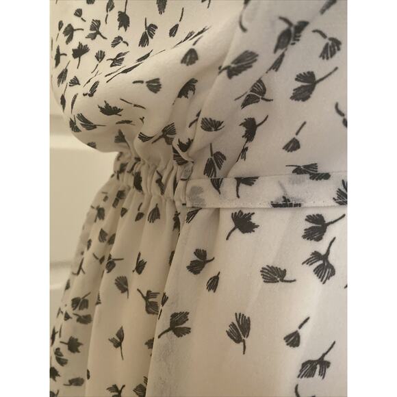 H&M Black and White Sheer Lined Dress Size 12 Button Down Front Tie - Picture 6 of 16